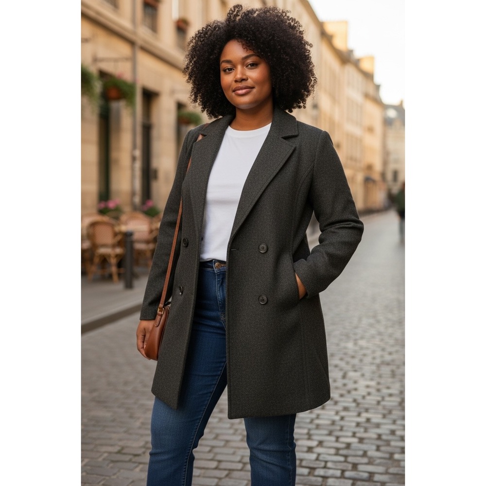 Stephanie Mathews Women's Wool Blend Pea Coat Charcoal Gray Double Breasted L